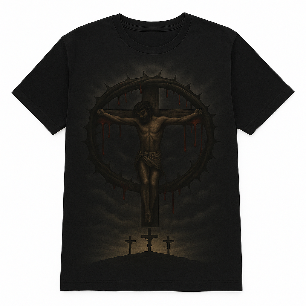 Crucifixion Crown Black Graphic T-Shirt